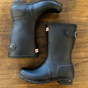 Hunter Original Short Rain Boots Black Womens US 7 Matte Rubber